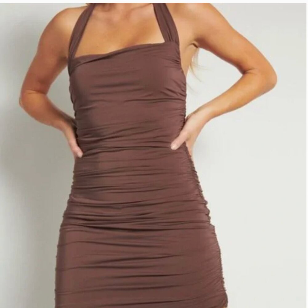 NWOT DYNAMITE Ruched Halter Mini Dress
